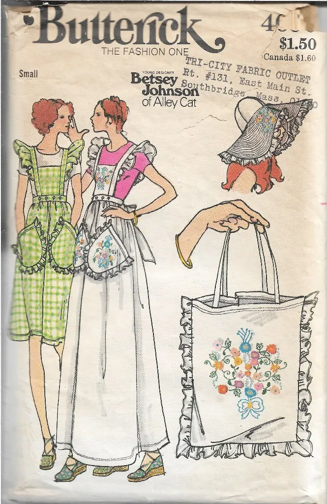 Butterick 4090 Jumper Dress Hat Bag Betsey Johnson Vintage Sewing Pattern 1970s