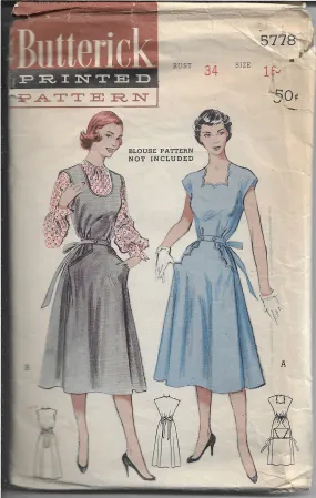 Butterick 5778 Maternity Scalloped Jumper Dress Vintage Sewing Pattern 1950s