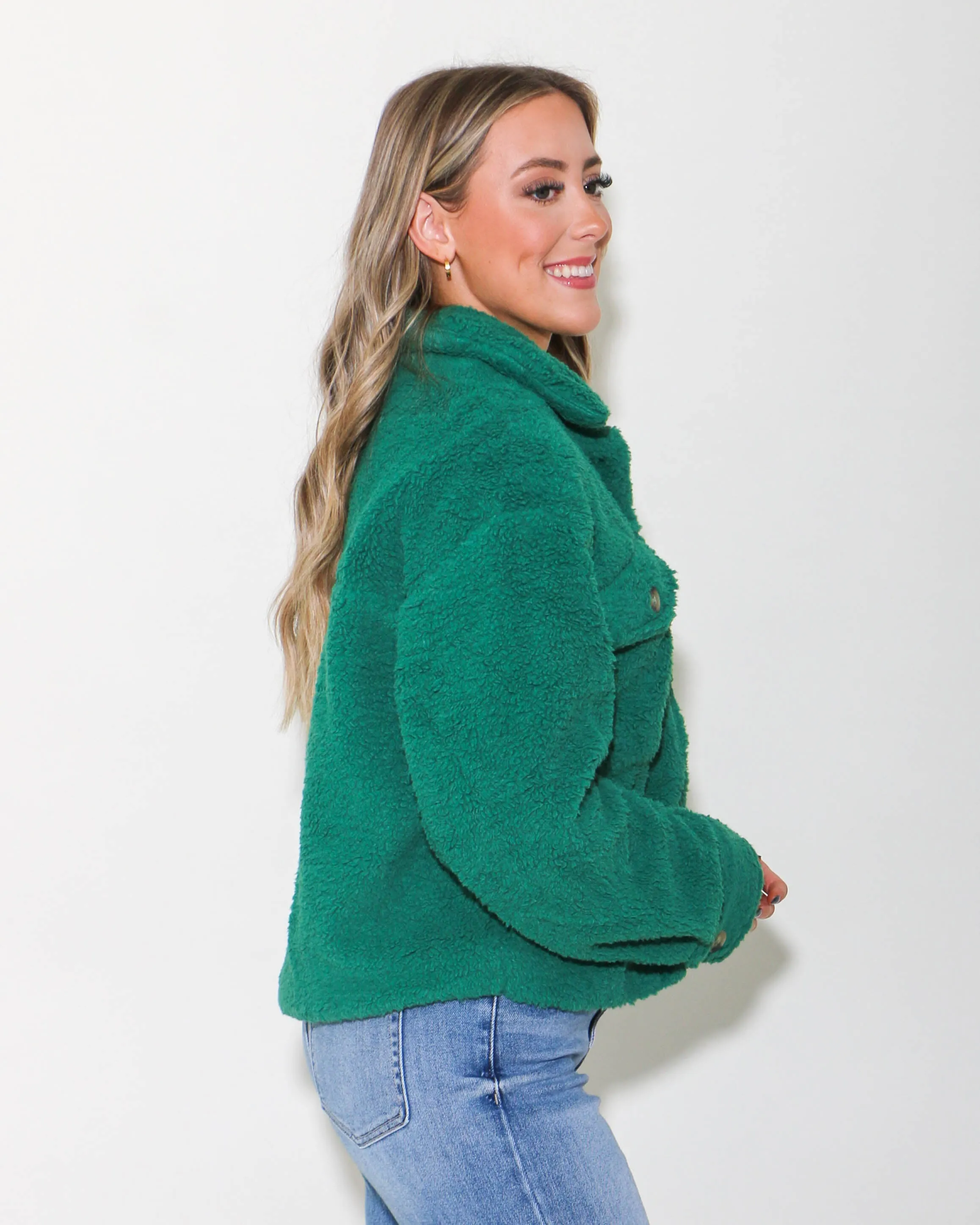 Button Up Sherpa Jacket in Green