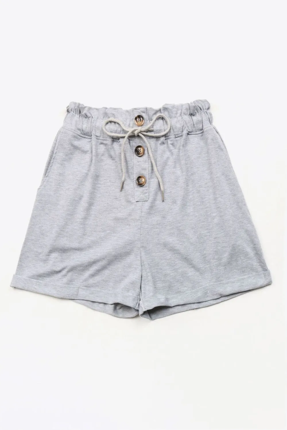 Buttoned Drawstring Waist Cuffed Shorts