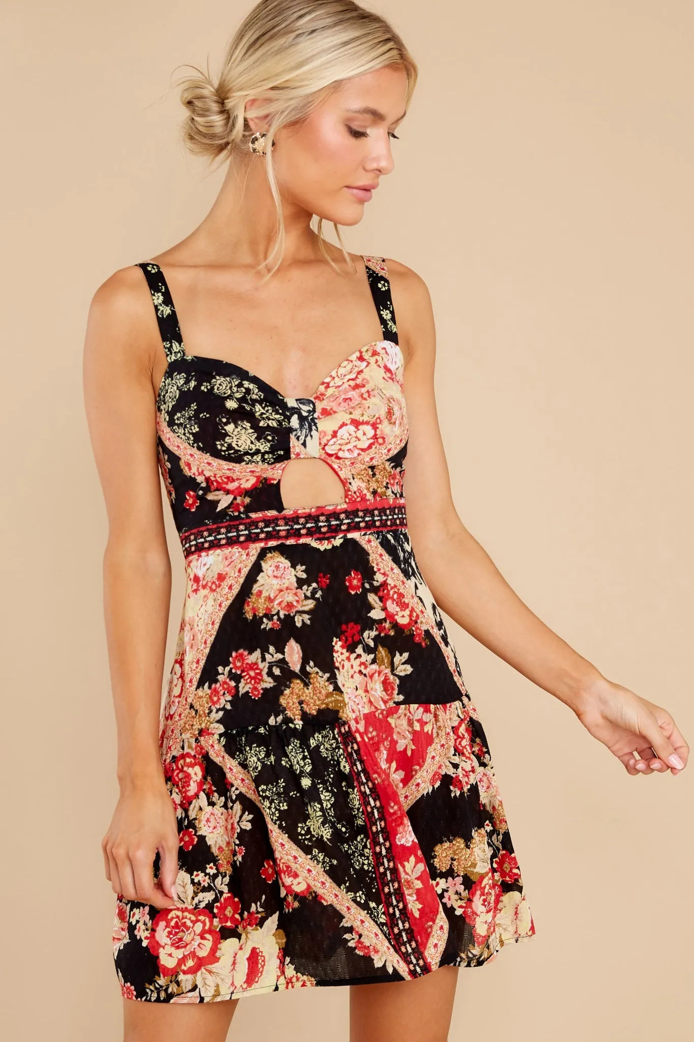 Can't Buy A Thrill Black Spiced Coral Floral Mini Dress