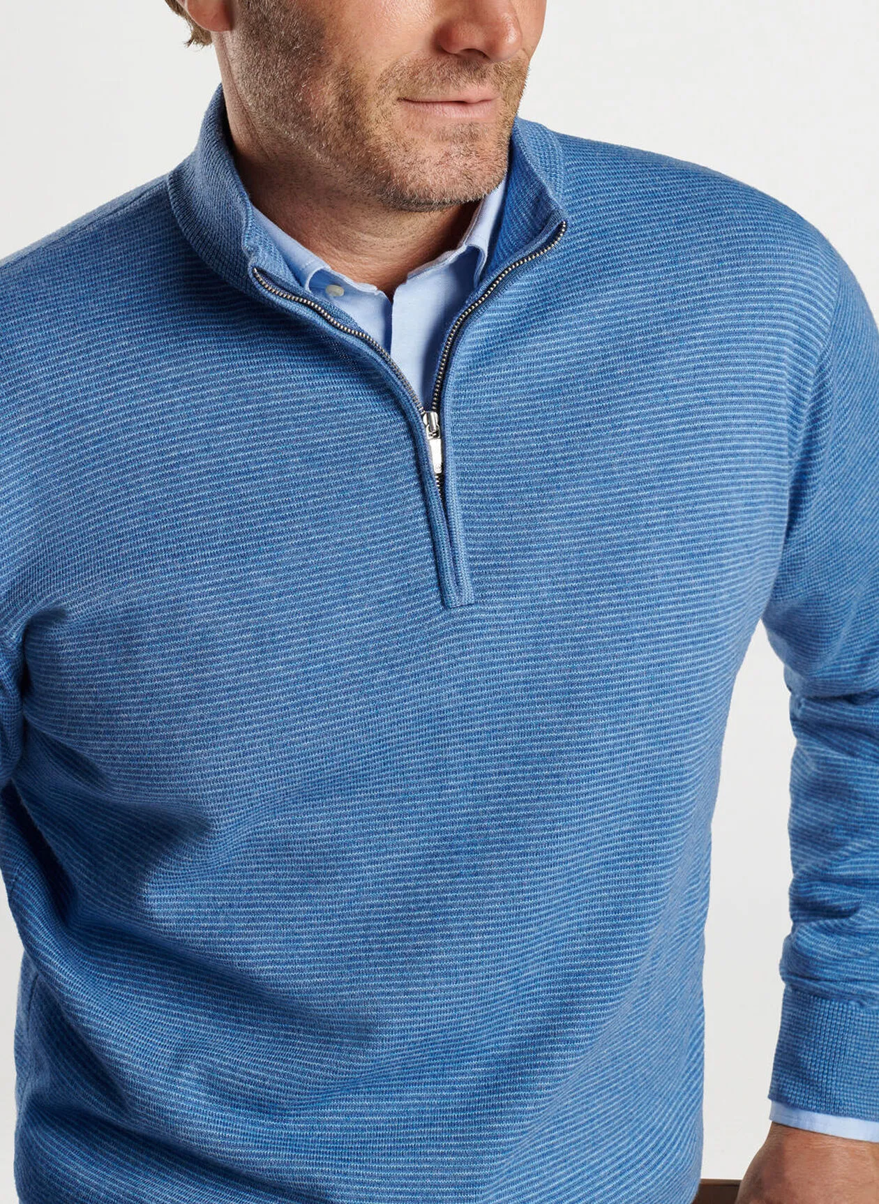 CANTON STRIPE 1/4 ZIP SWEATER - OCEAN BLUE