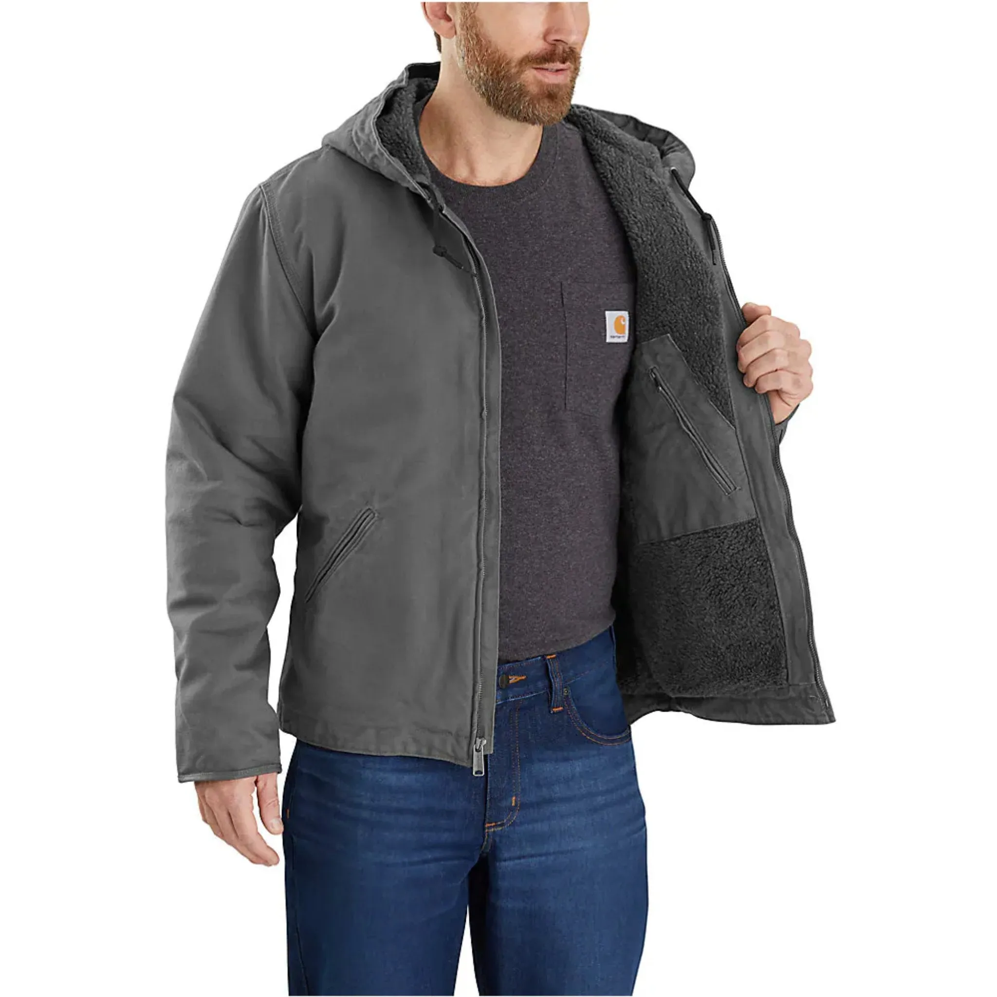 Carhartt Men's Relaxed Fit Washed Duck Sherpa Lined Jacket - Gravel