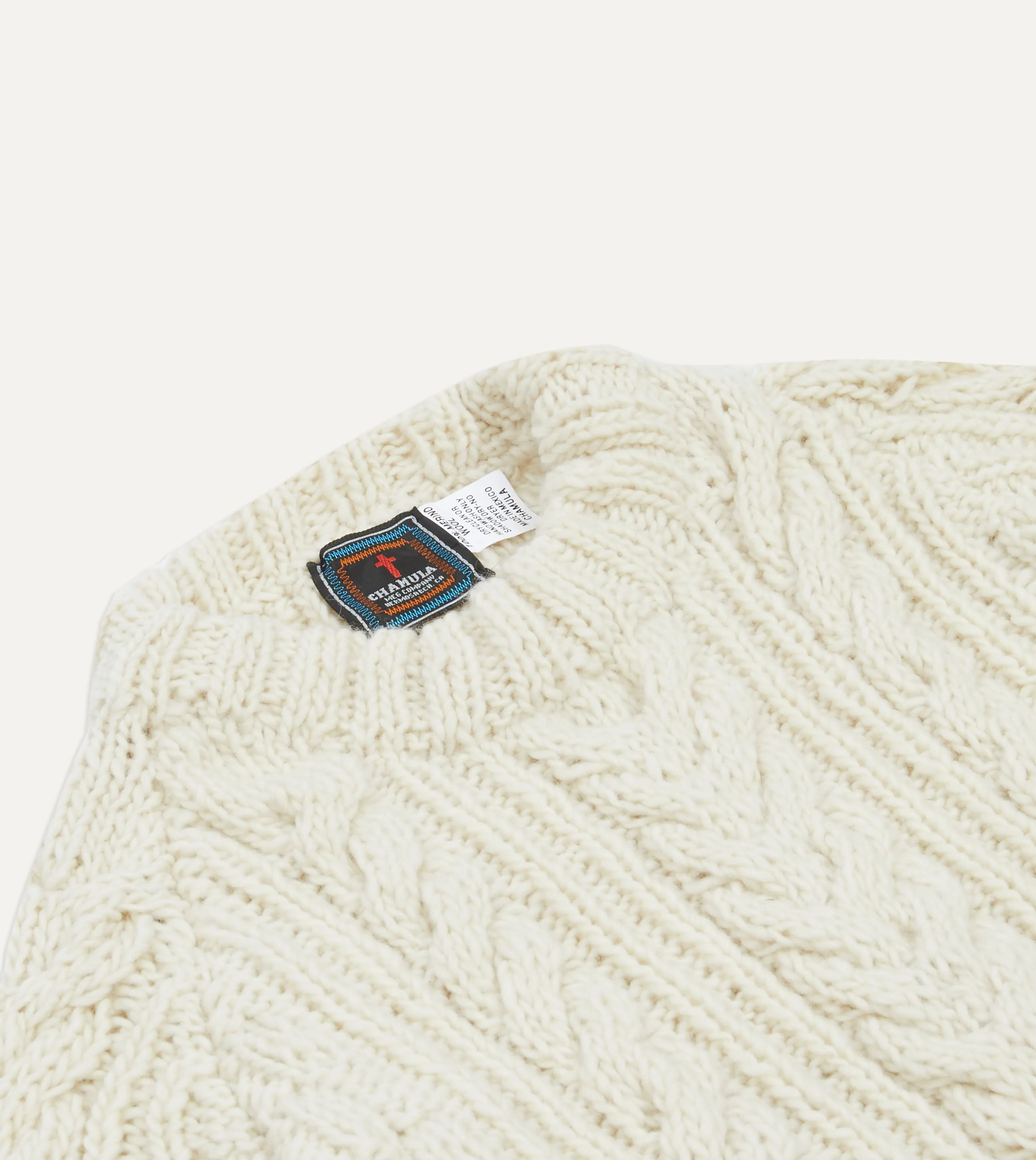 Chamula for Drake's Ecru Cable Knit Merino Jumper