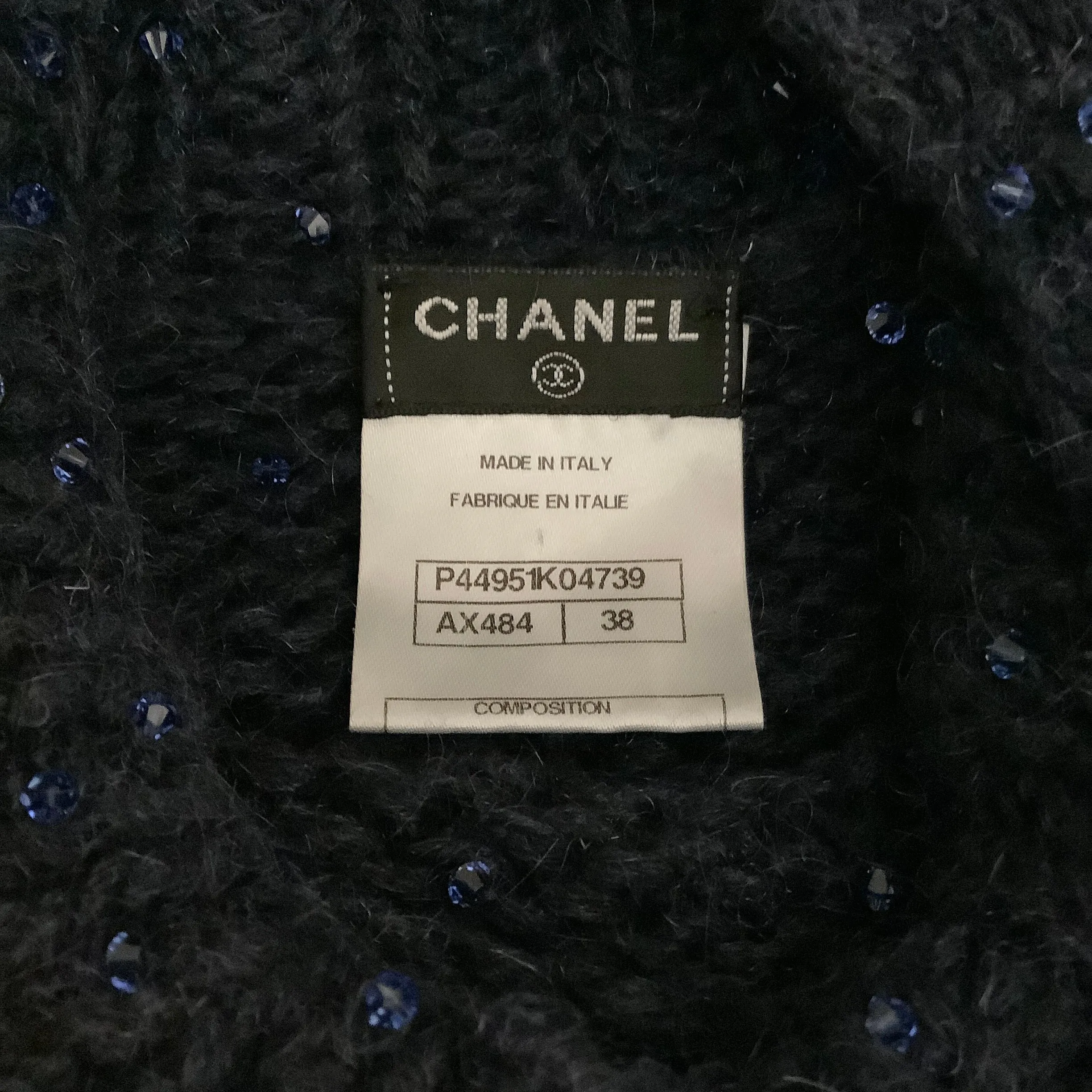 Chanel Navy Blue Cashmere and Mohair Sweater with Sequins