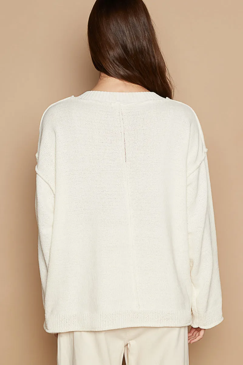 Chenille V-Neck Long Sleeve Relaxed Fit Sweater