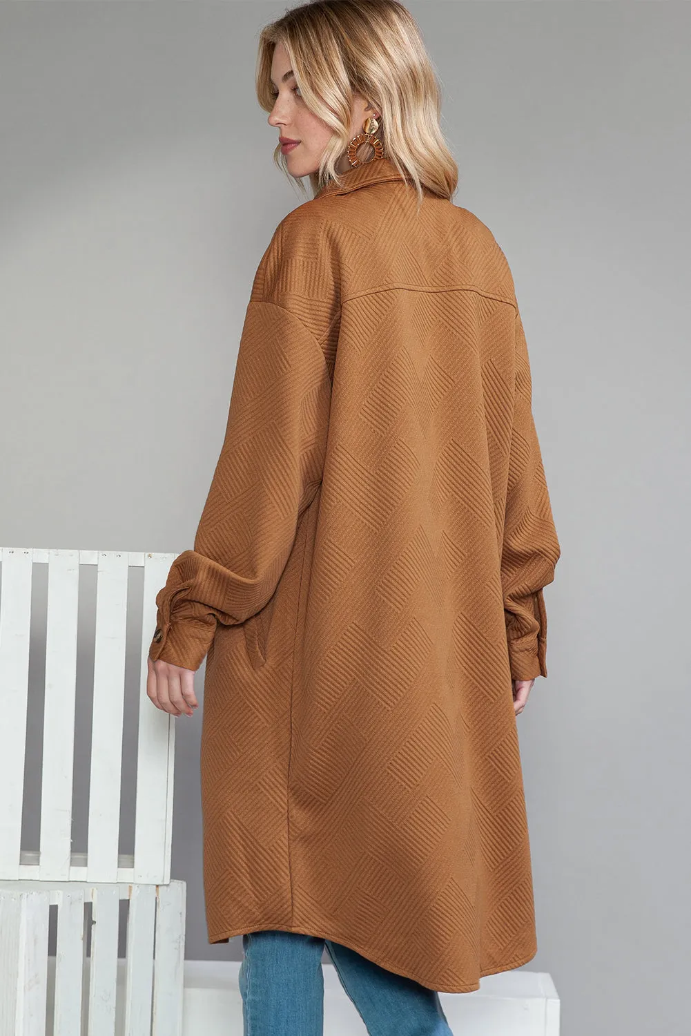 Chestnut Thermal Textured Pockets Long Shacket