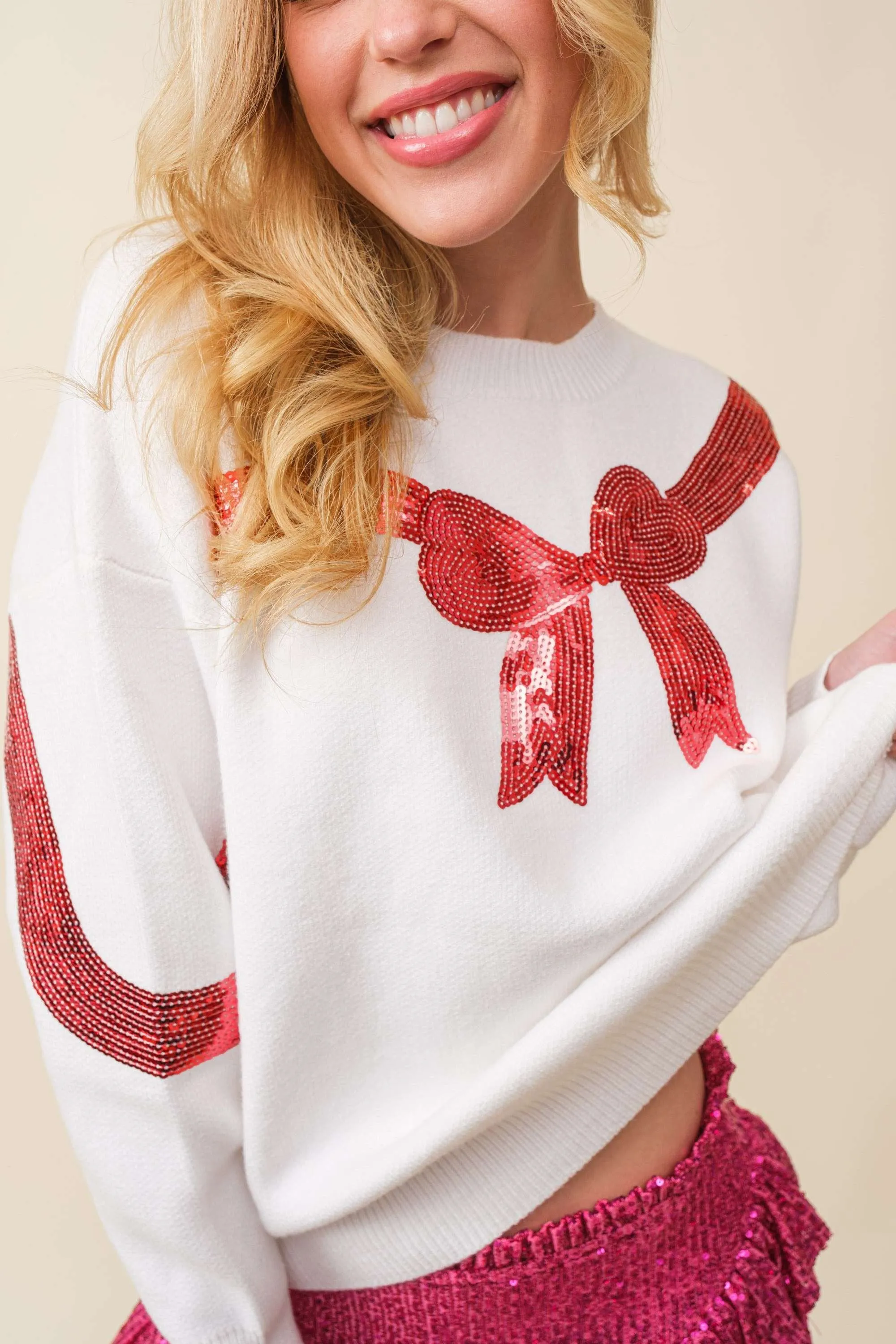 Christmas Gift Bow Sequin Sweater