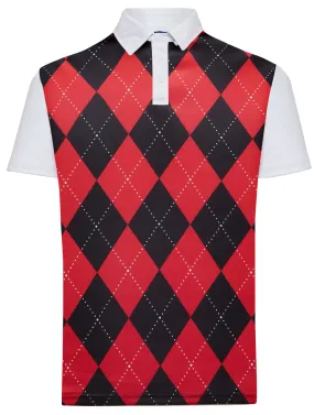 Classic Argyle Mens Golf Polo Shirt - Red & Black by ReadyGOLF