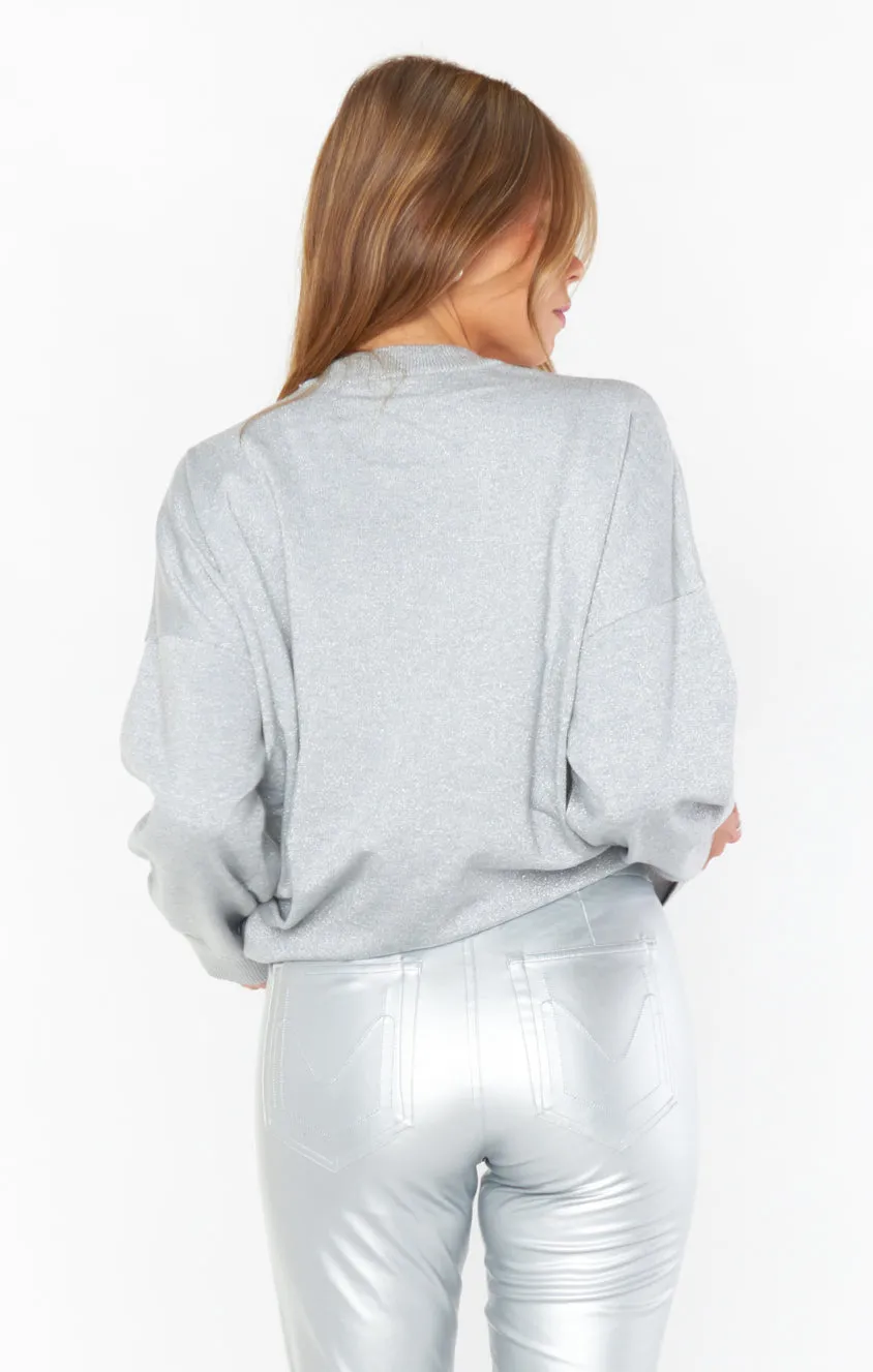 Classic Crewneck Sweater ~ Silver Metallic Knit