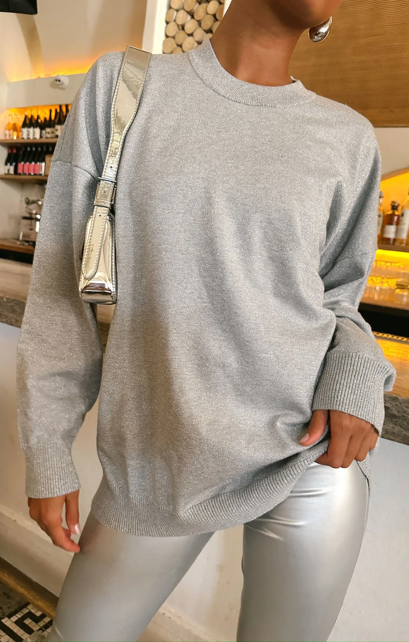 Classic Crewneck Sweater ~ Silver Metallic Knit