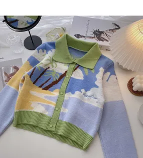 Color matching landscape oil painting sweater  6509