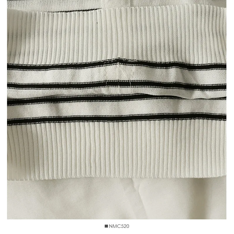 Contrast striped Lapel loose slim Pullover Top  1933