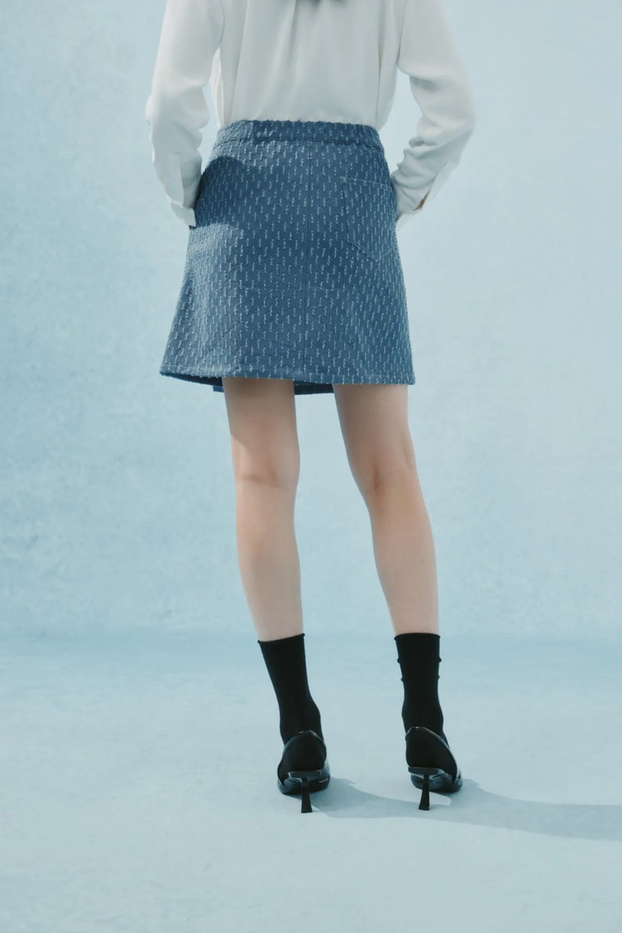 Cotton Denim Jacquard Mini Skirt