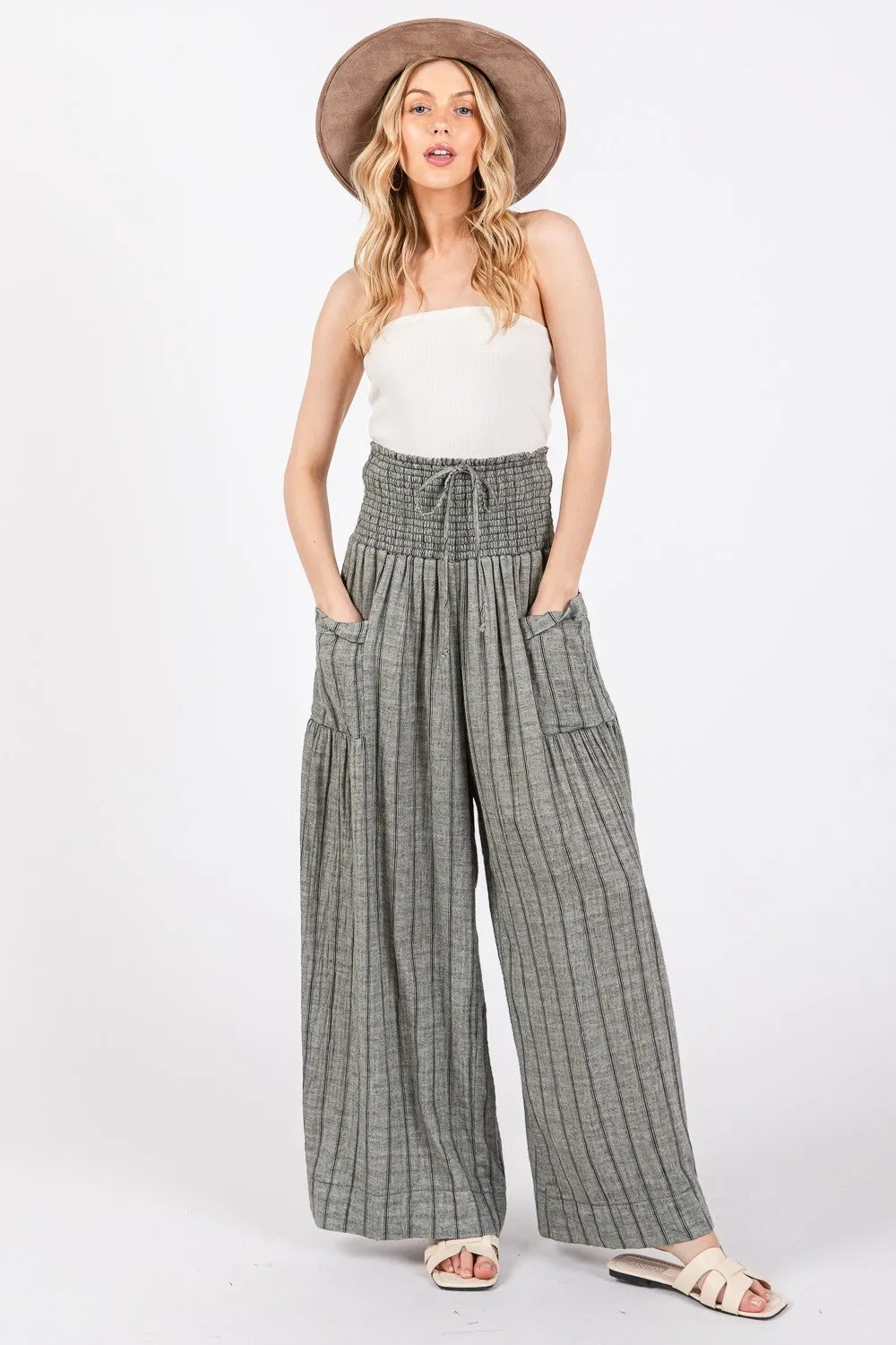 Cotton Gauze Wash Stripe Pants