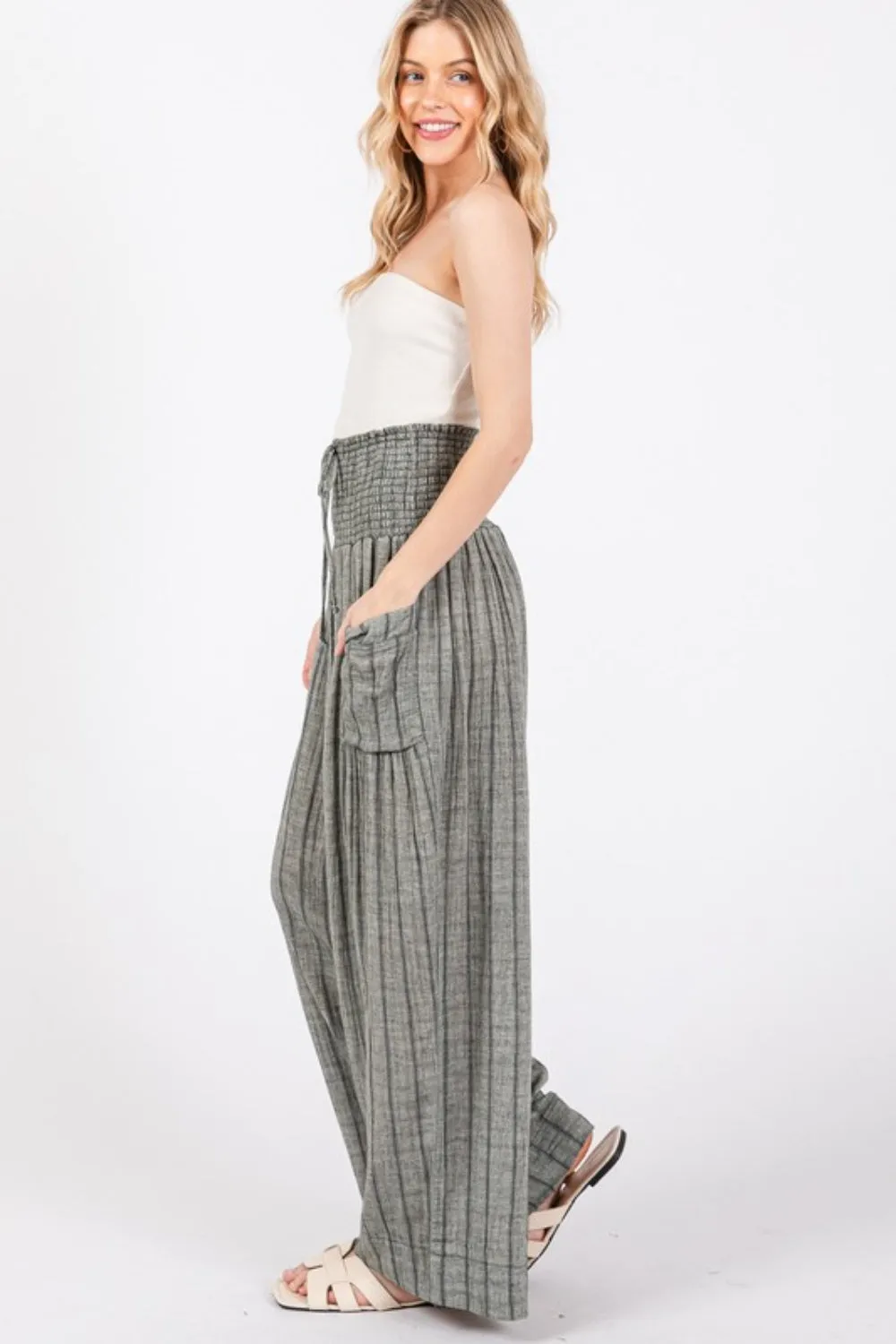 Cotton Gauze Wash Stripe Pants