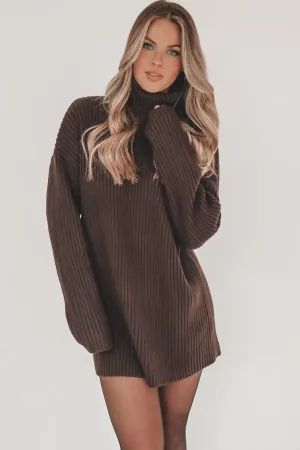 Cozy Enough Chocolate Brown Turtleneck Sweater Dress