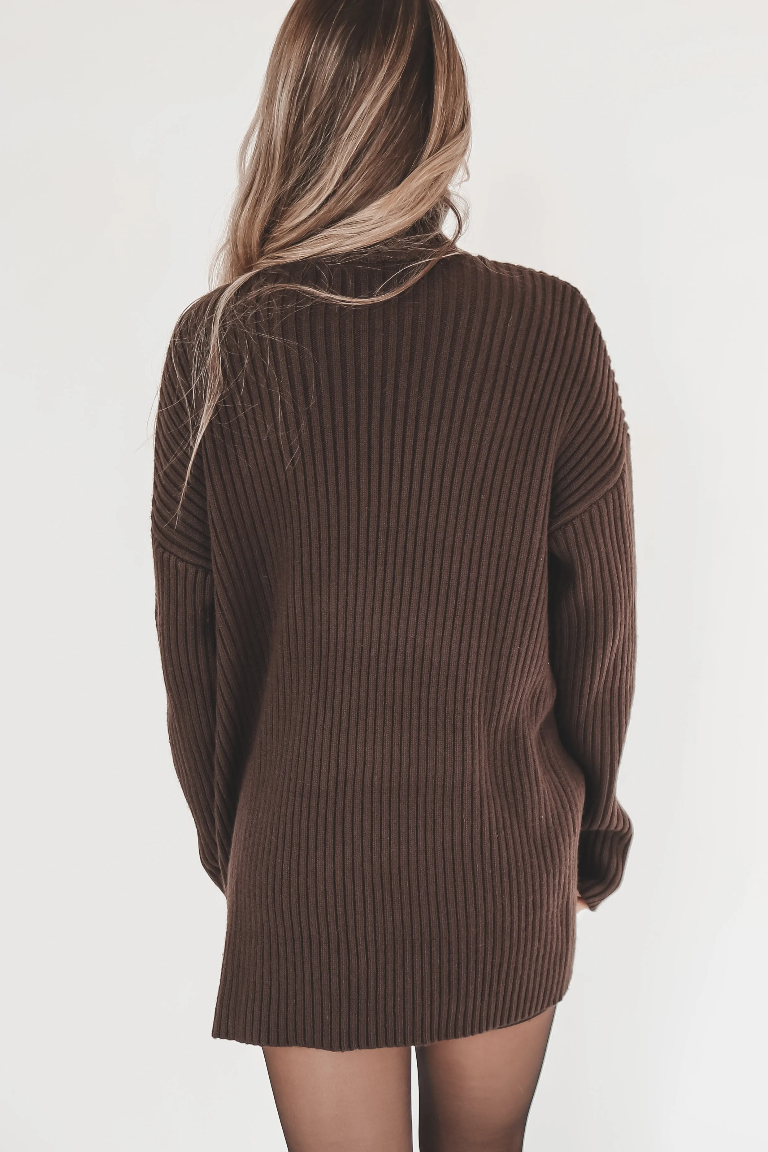 Cozy Enough Chocolate Brown Turtleneck Sweater Dress