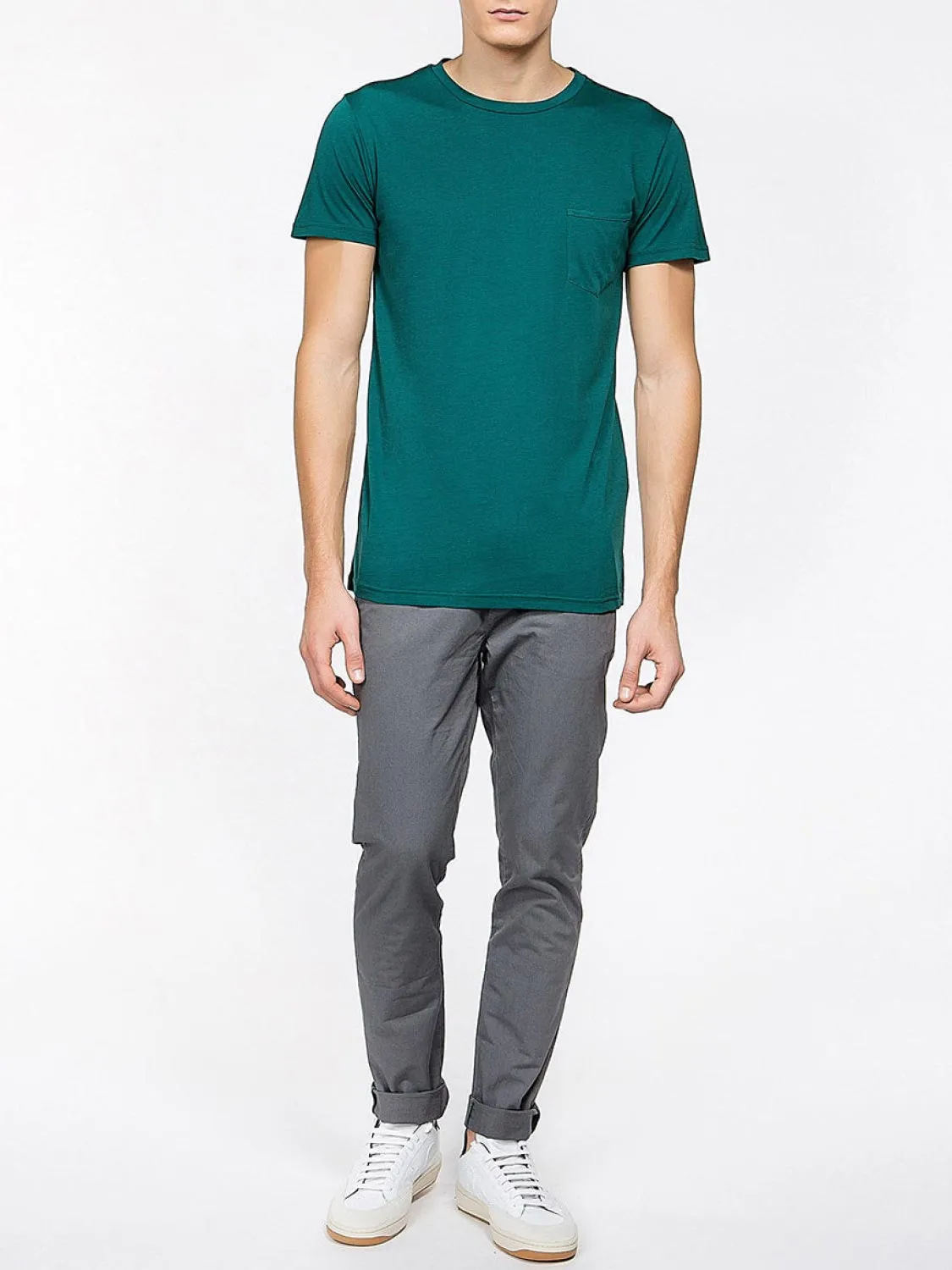 Crew Neck Modal-Blend Pocket T-shirt Myrtle Green