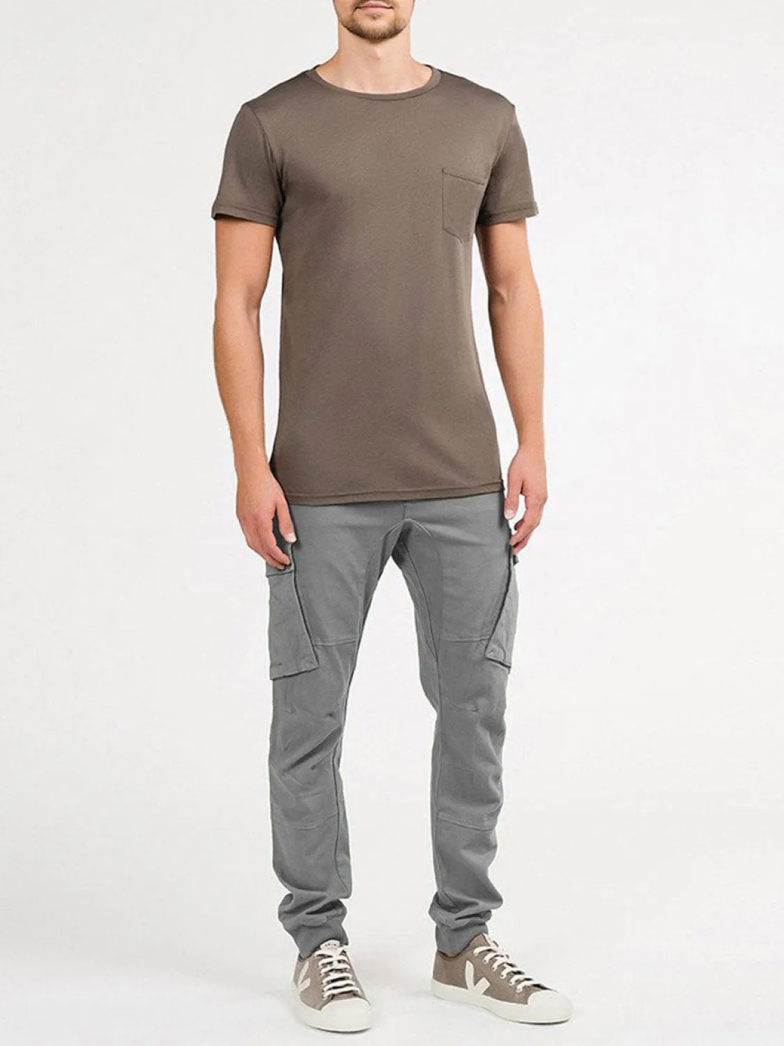 Crew Neck Modal-Blend Pocket T-shirt Taupe