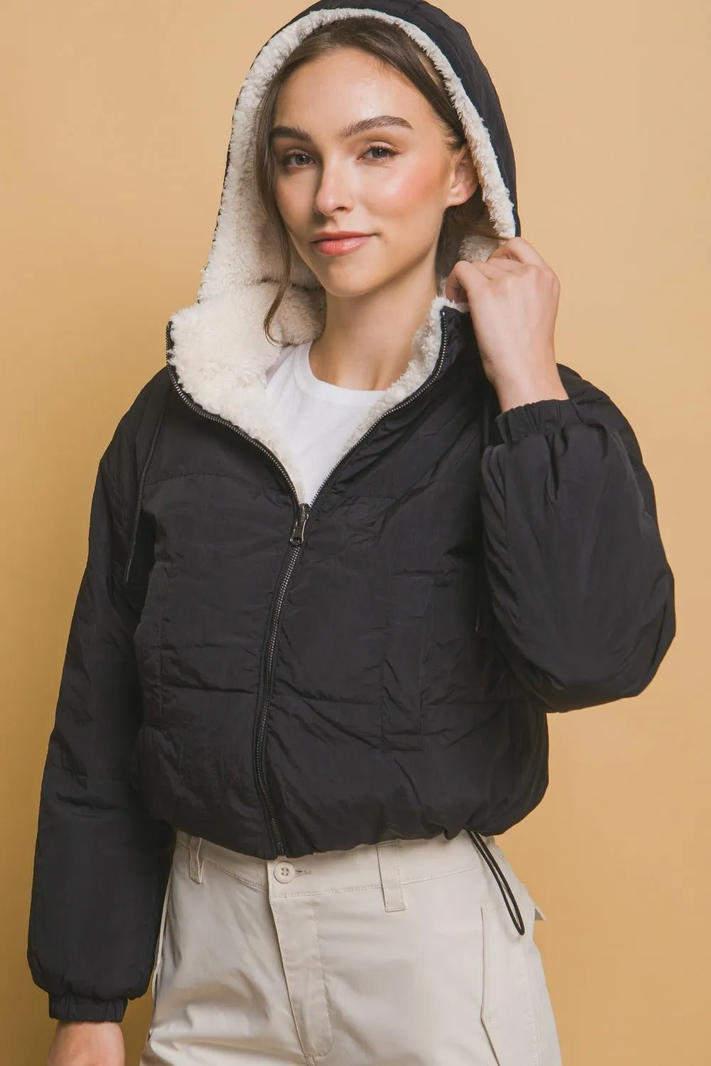 Cropped Sherpa Reversible Jacket - Black