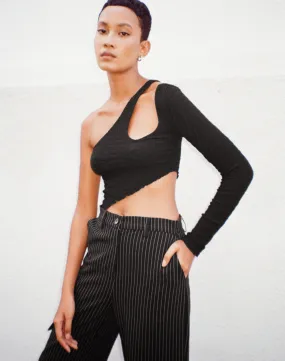 Danes Crop Top in Bubble Jersey Black