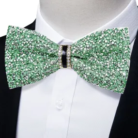 DiBanGu Imitation Diamond Bow Tie Green Silver Crystal Men's Pre Tied Bow Ties