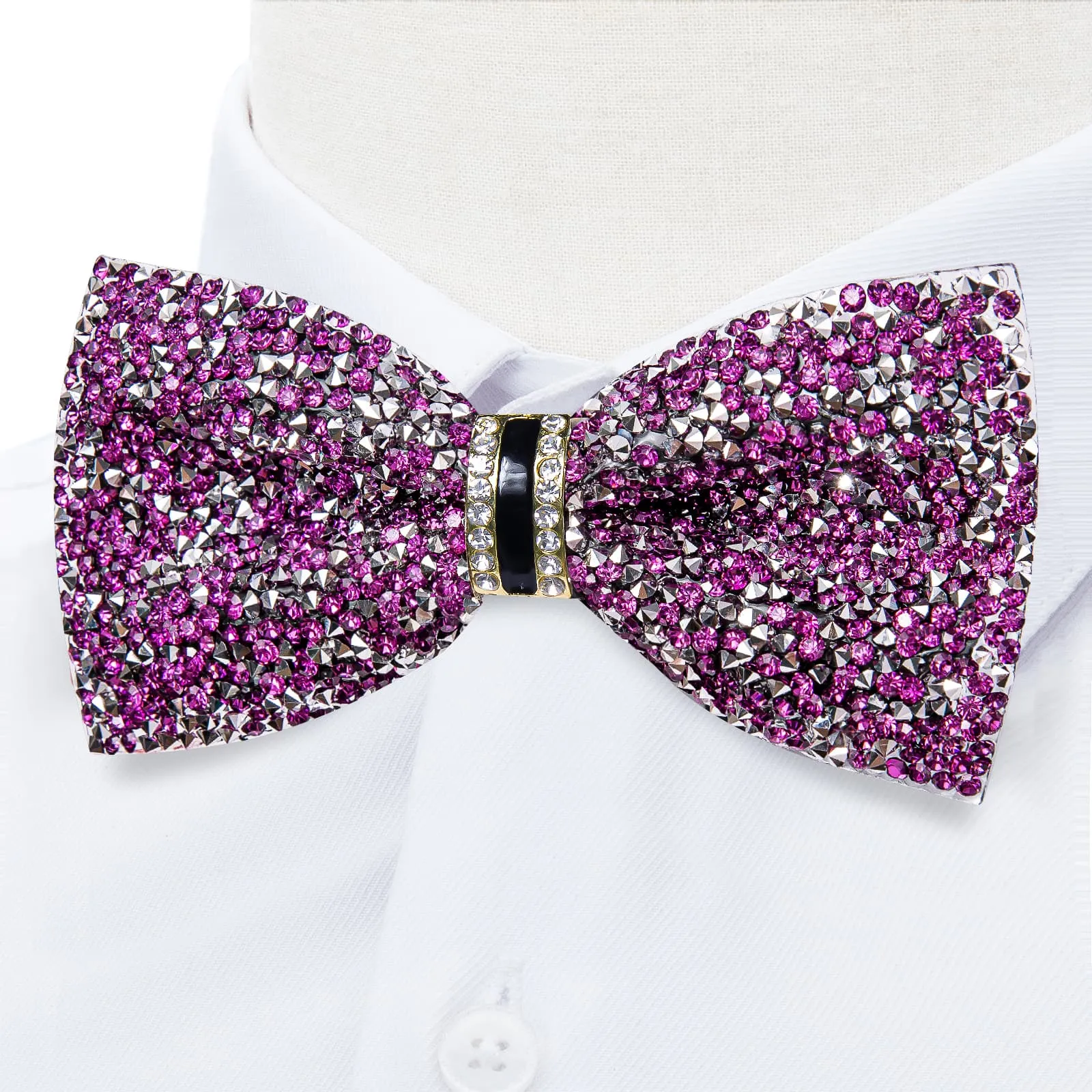 DiBanGu Imitation Diamond Bow Tie Purple Crystal Men's Pre Tied Bow Ties for Party