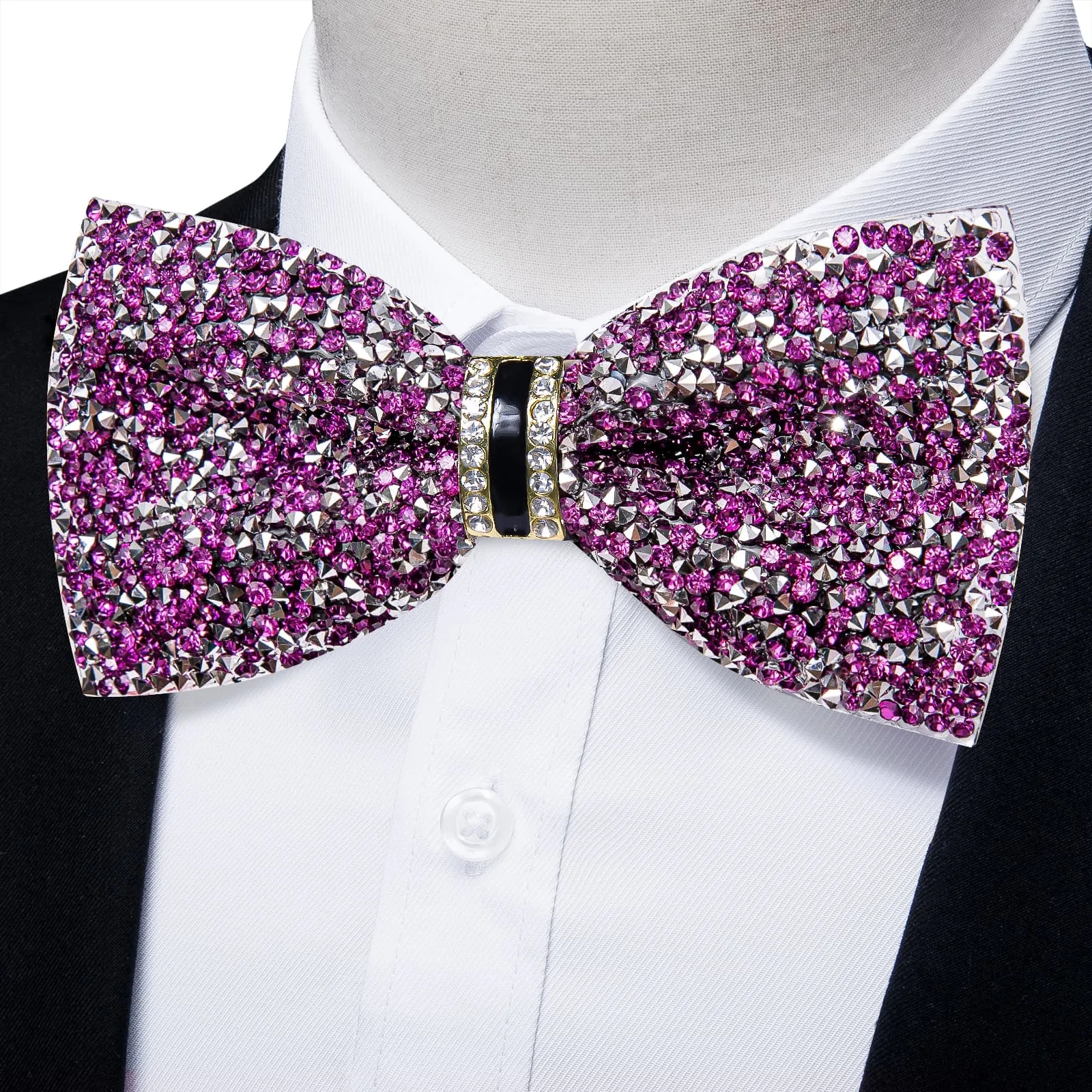 DiBanGu Imitation Diamond Bow Tie Purple Crystal Men's Pre Tied Bow Ties for Party