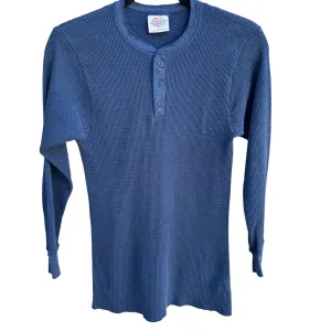 Dickies Mens Blue Thermal Outdoor Henley Crew Neck Long Sleeve Waffle Knit Shirt