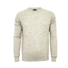 Donegal White Cashmere Crew Neck Cable Sweater