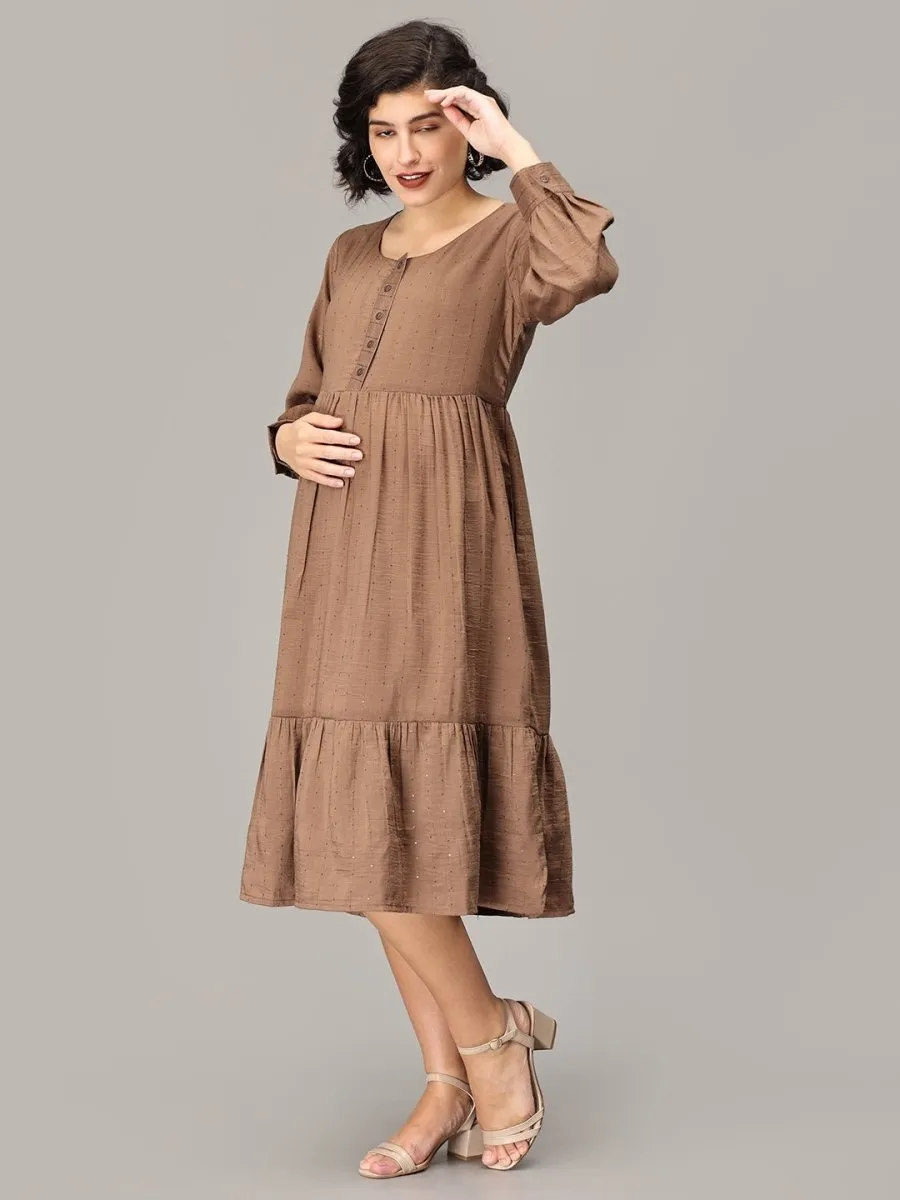 Drama Mama Maternity And Nursing Midi Tier Dress