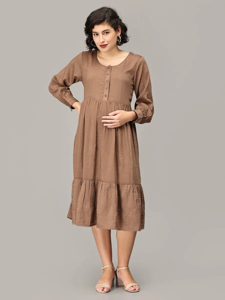 Drama Mama Maternity And Nursing Midi Tier Dress