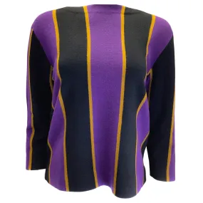 Dries van Noten Purple / Gold / Black Striped Long Sleeved Merino Wool Knit Sweater