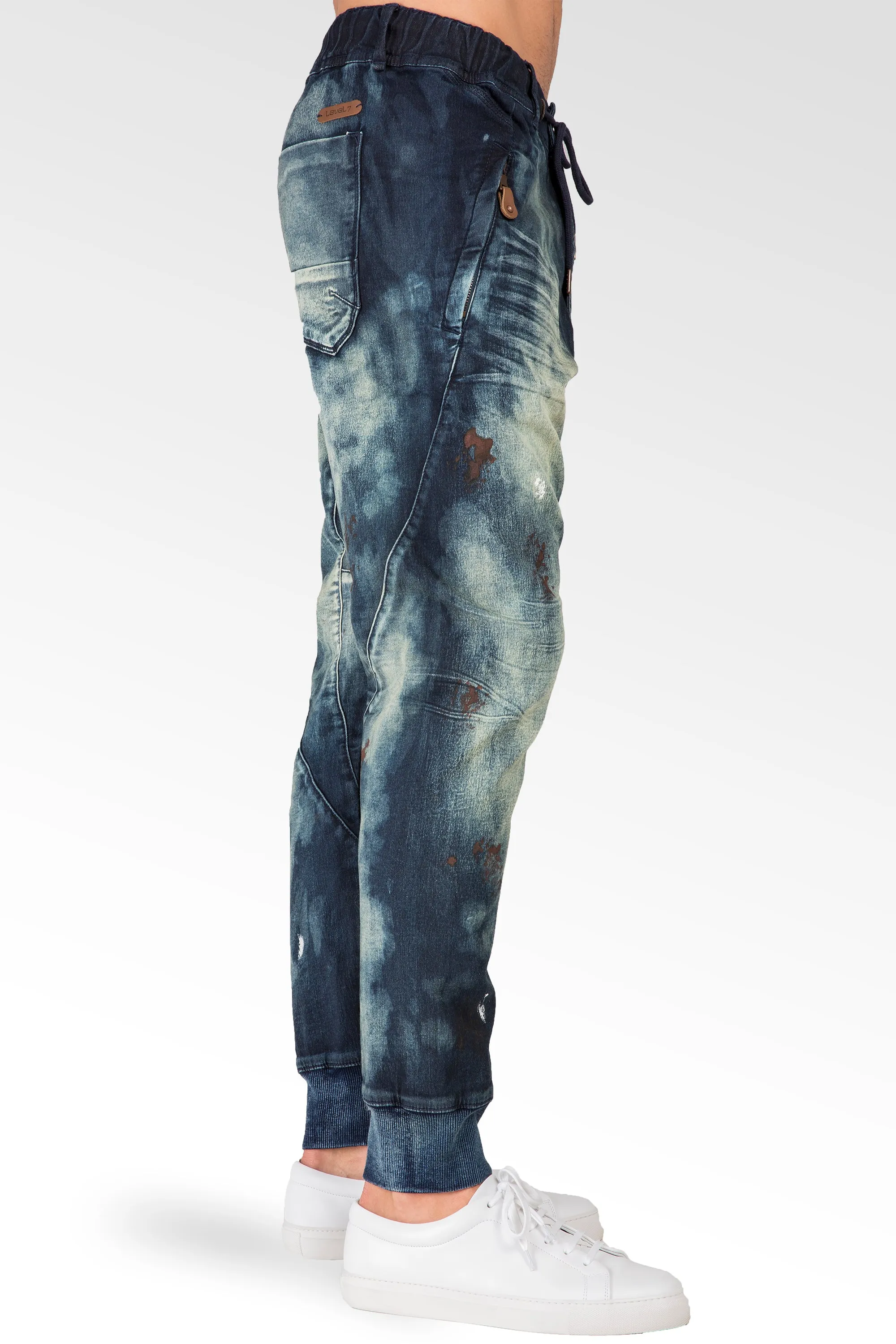 Drop Crotch Premium Indigo Knit Denim Jogger Jeans Twister Tainted Vintage