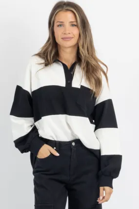 ELIANNA B W POLO STRIPE TOP