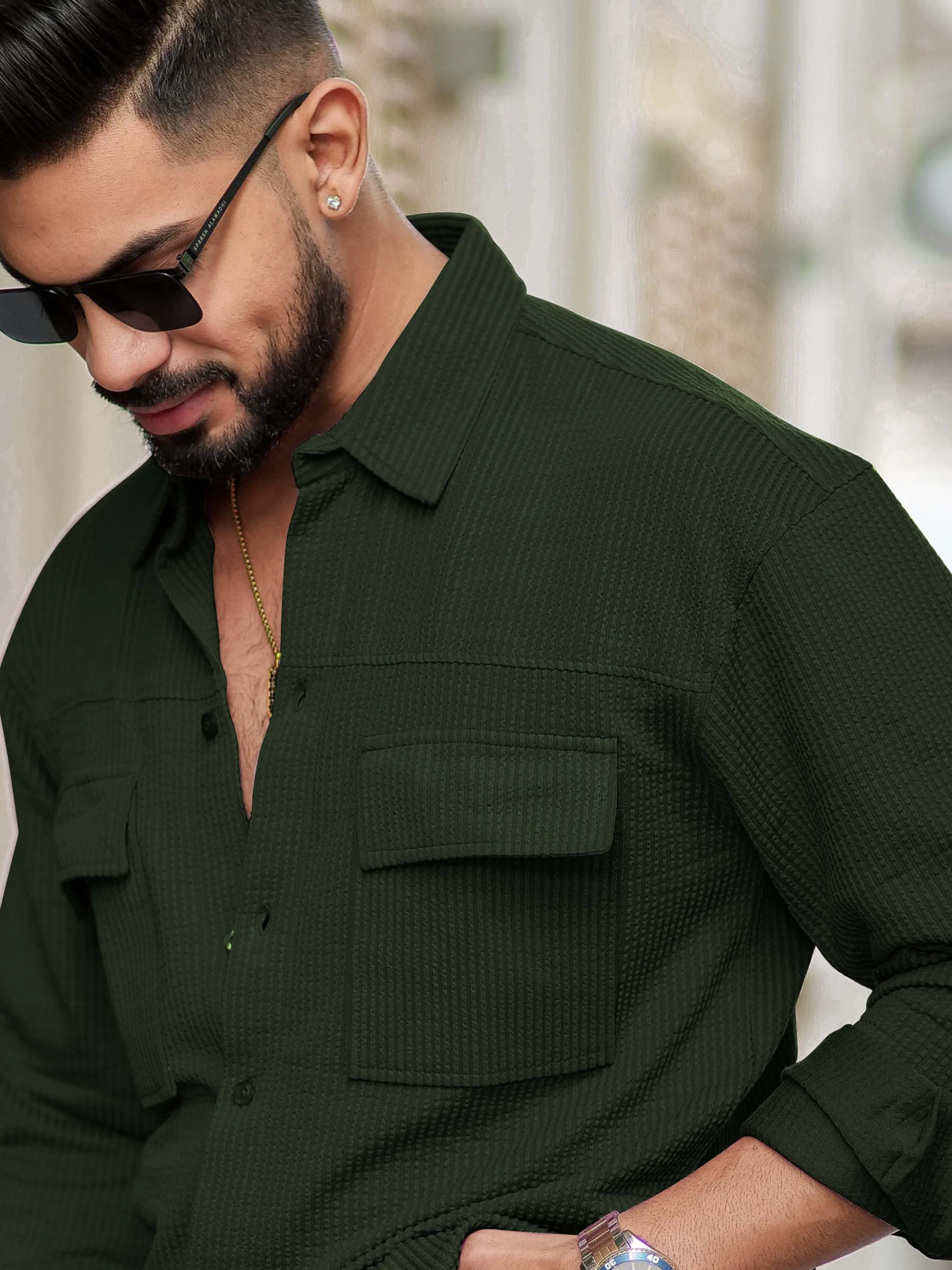 Elliot Cargo Knit Olive Lycra Shirt