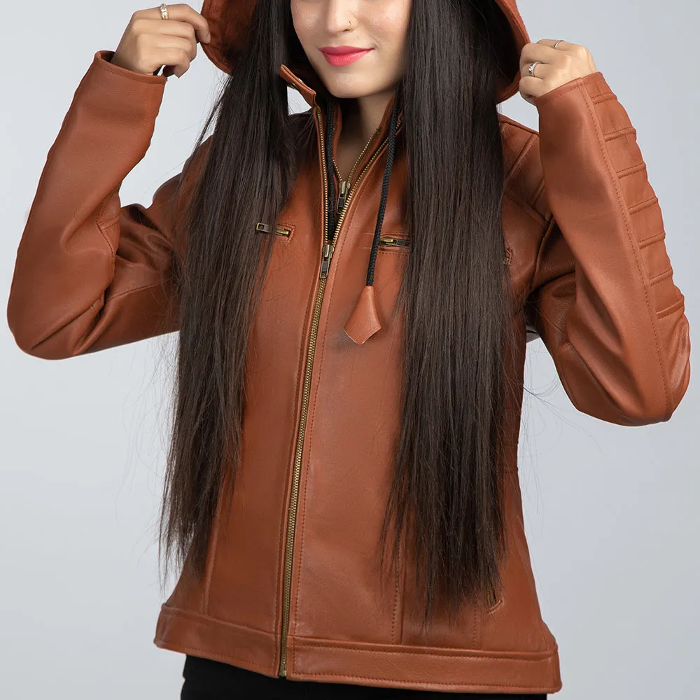 Elsa Brown Vintage Leather Jacket With Detachable Hood