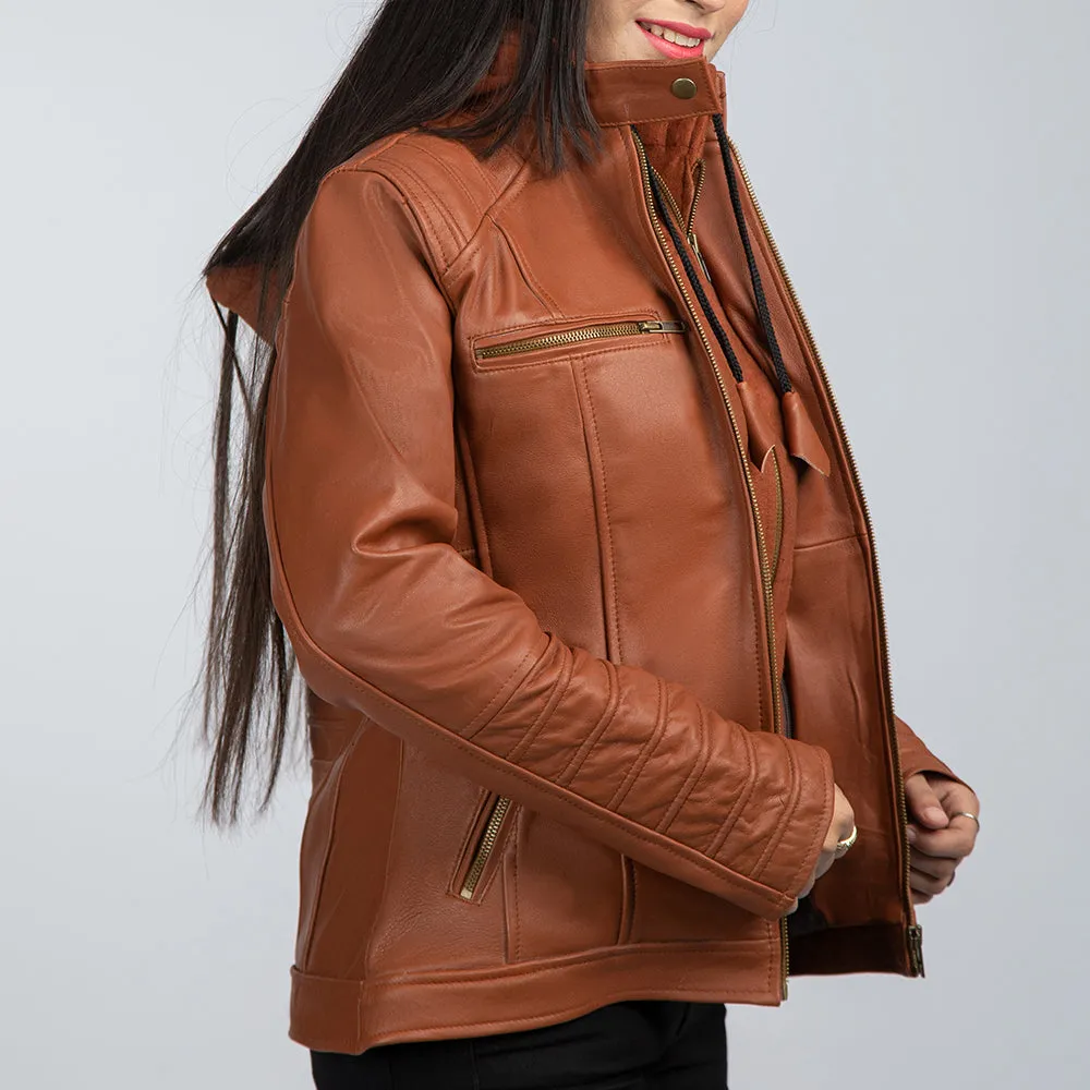 Elsa Brown Vintage Leather Jacket With Detachable Hood