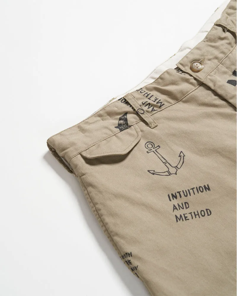 Engineered Garments Officer Pant Khaki Graffiti Print Flat Twill