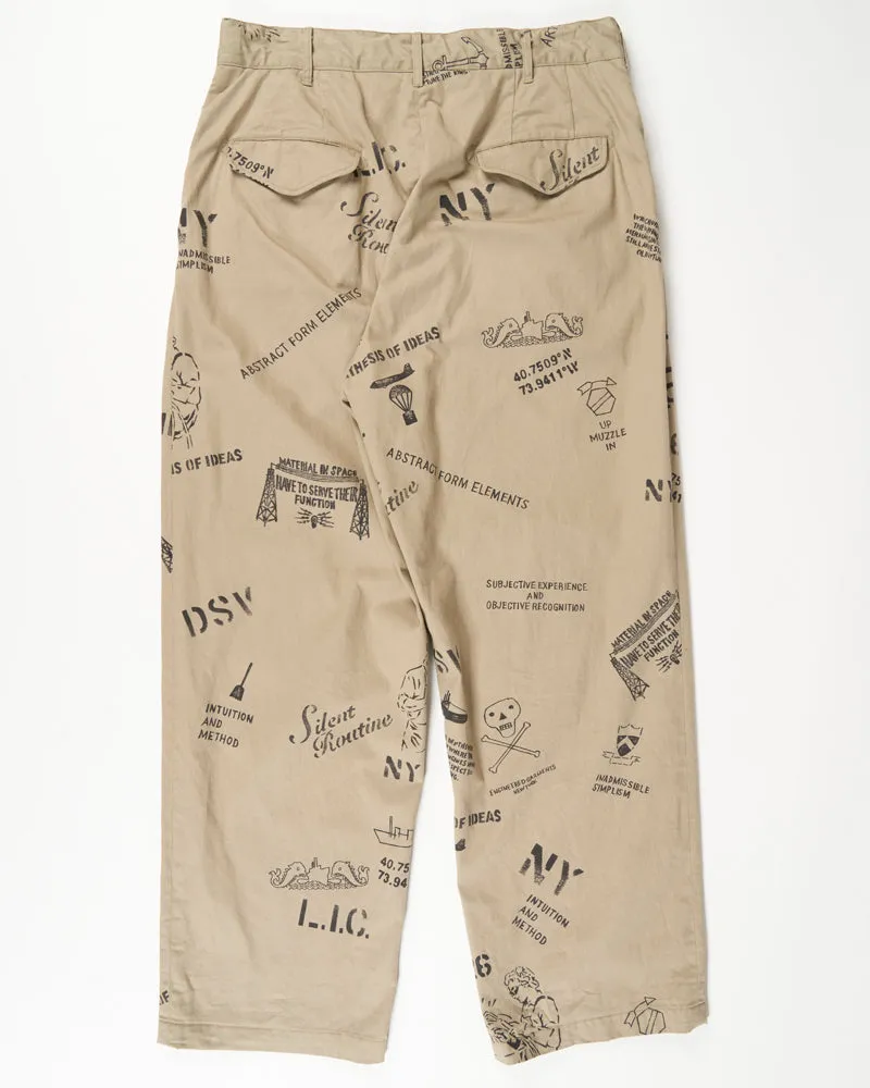 Engineered Garments Officer Pant Khaki Graffiti Print Flat Twill