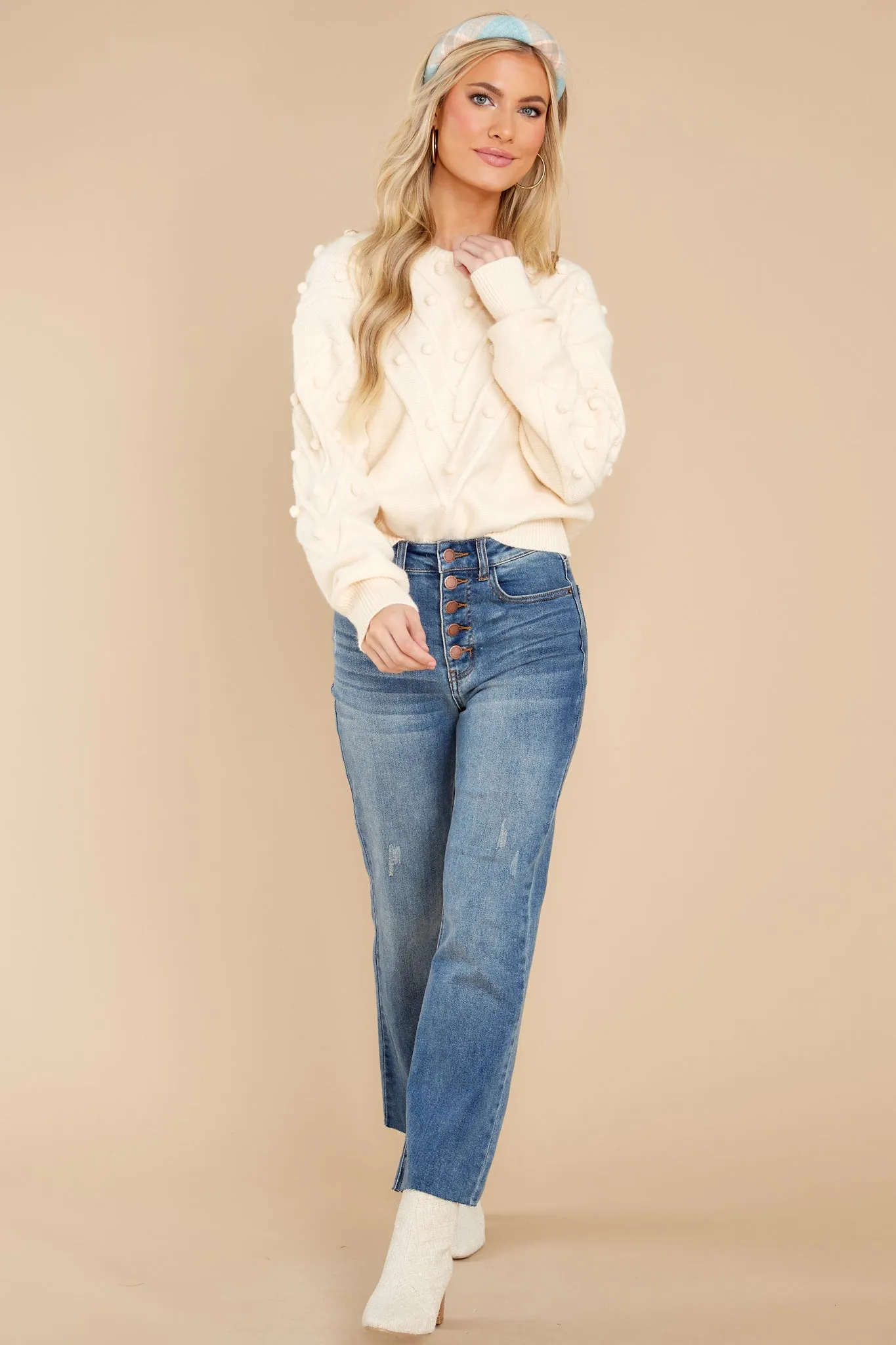 Flirtatious Ways Ivory Pom Pom Sweater