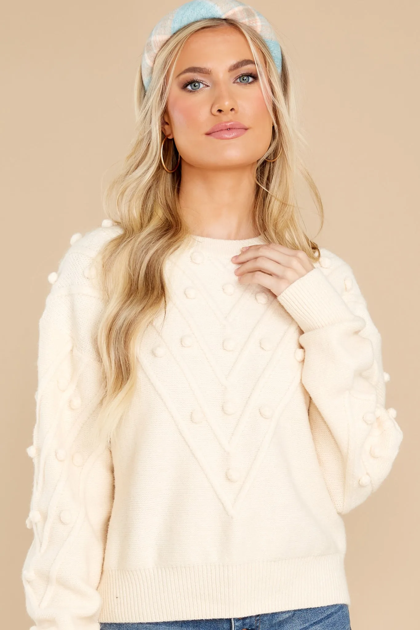 Flirtatious Ways Ivory Pom Pom Sweater