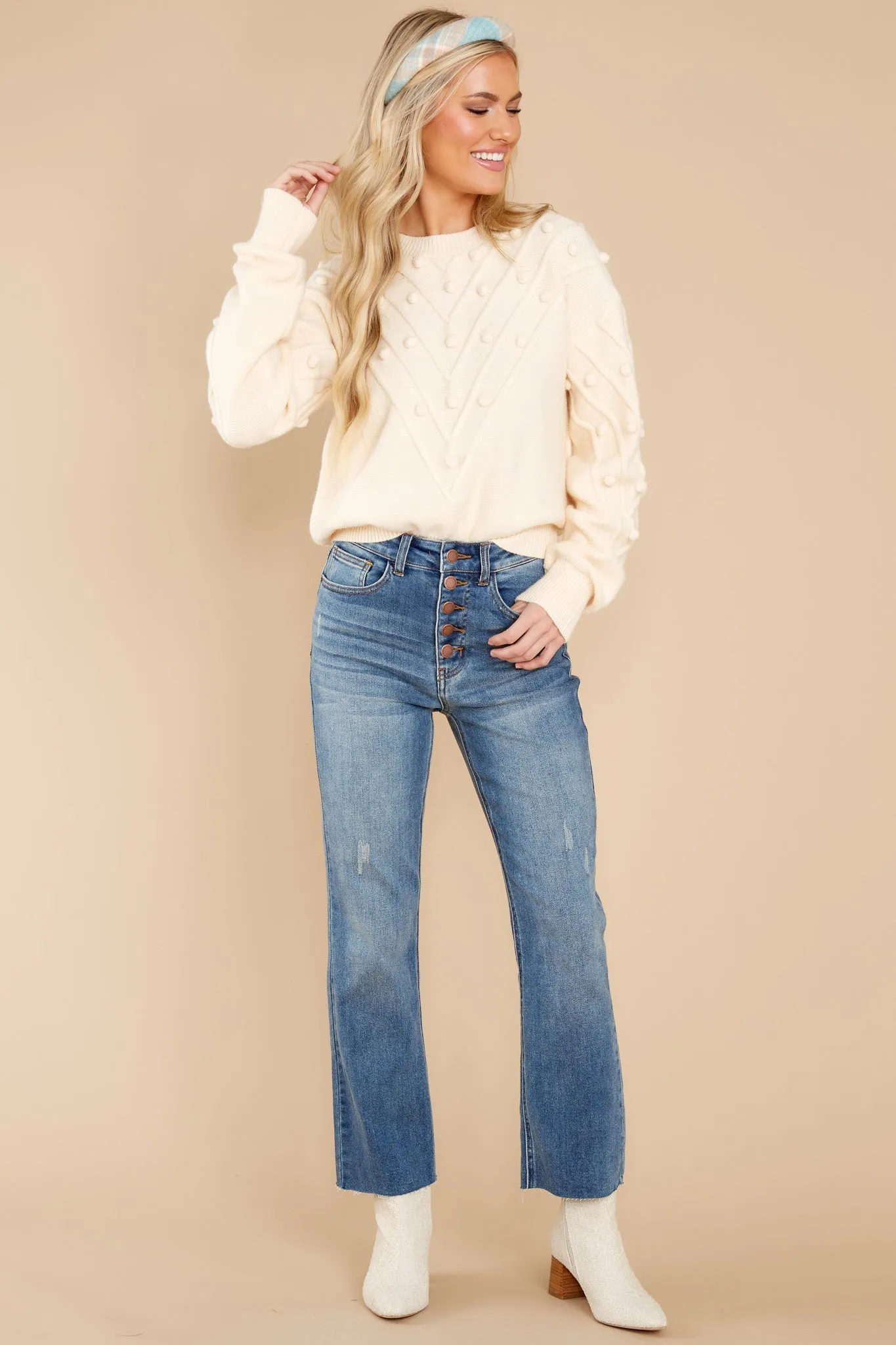 Flirtatious Ways Ivory Pom Pom Sweater