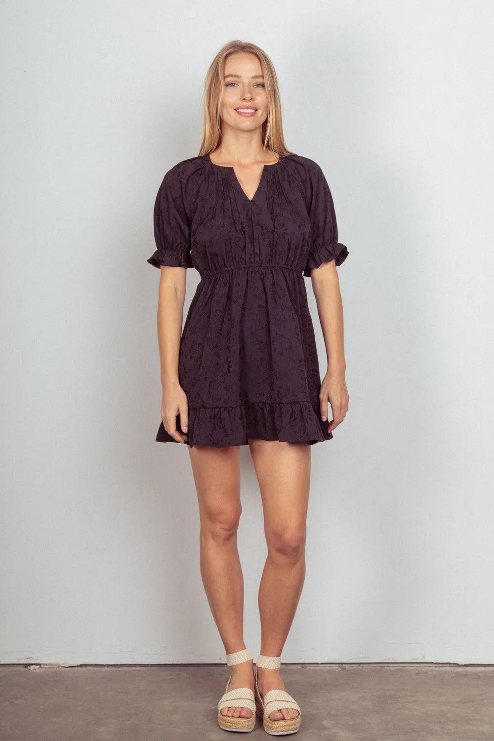 Floral Textured Woven Ruffled Mini Dress [Online Exclusive]