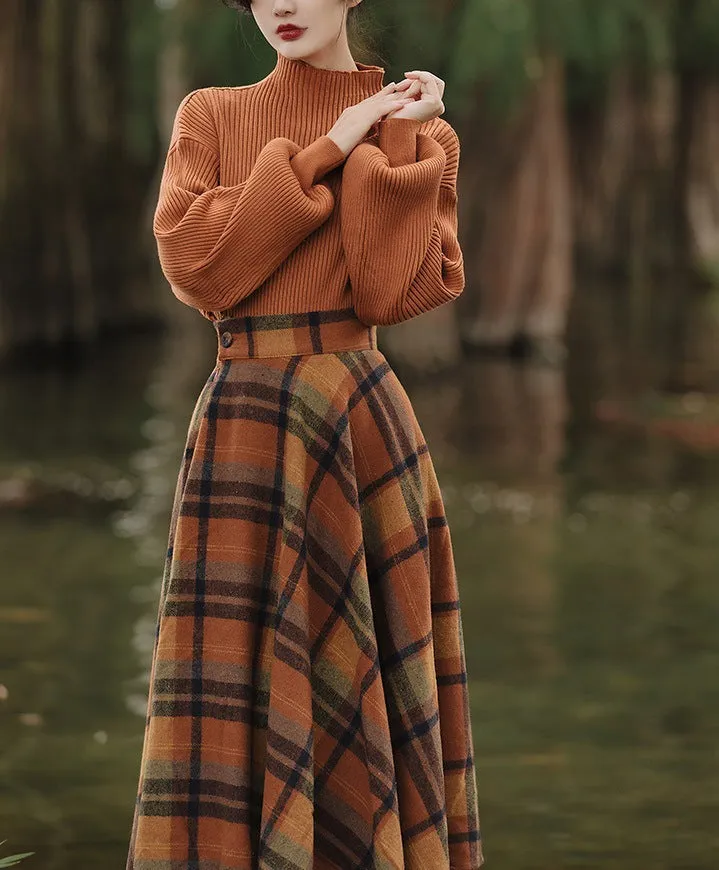 Flytonn-women fall outfits high street ins style  fall outfits women Yujie Hong Kong Style Retro Wear High-Grade Chic Sweater with Plaid Skirt Two-Piece Suit for Women Autumn and Winter