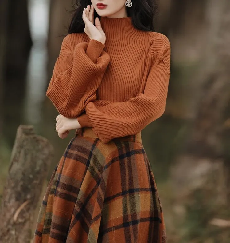 Flytonn-women fall outfits high street ins style  fall outfits women Yujie Hong Kong Style Retro Wear High-Grade Chic Sweater with Plaid Skirt Two-Piece Suit for Women Autumn and Winter