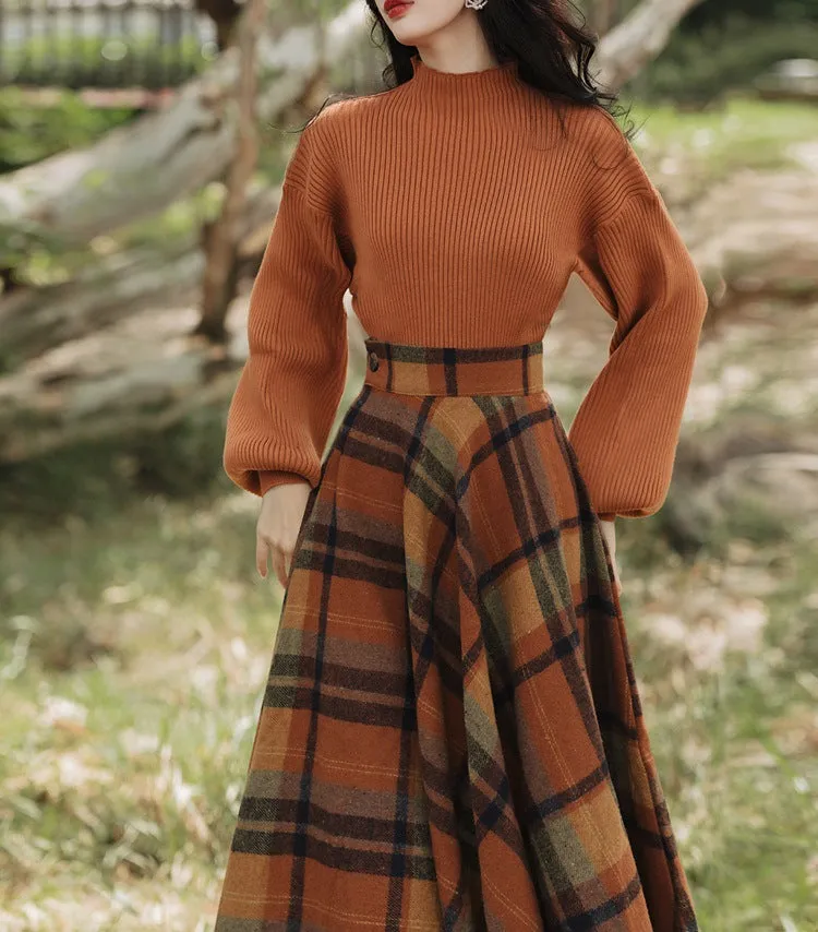 Flytonn-women fall outfits high street ins style  fall outfits women Yujie Hong Kong Style Retro Wear High-Grade Chic Sweater with Plaid Skirt Two-Piece Suit for Women Autumn and Winter