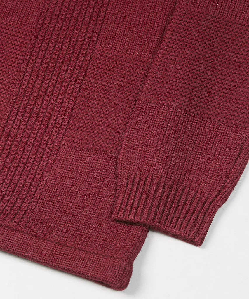 Folk Check Knit Jumper Burgundy