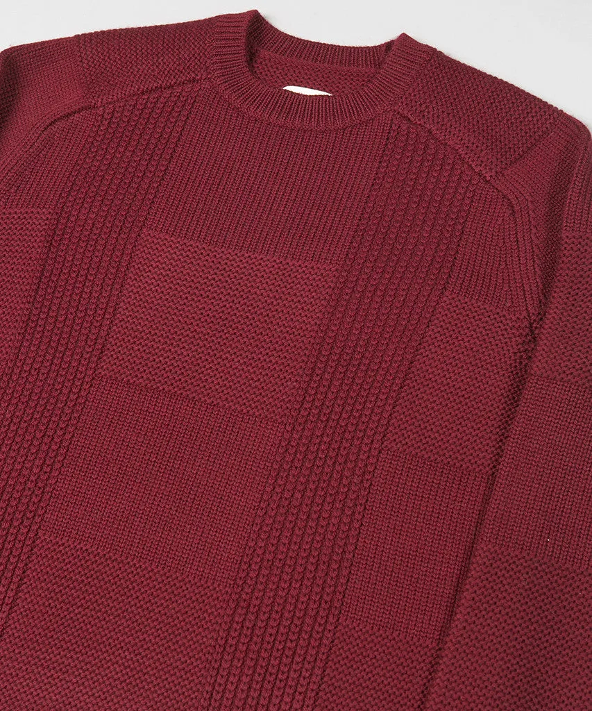 Folk Check Knit Jumper Burgundy